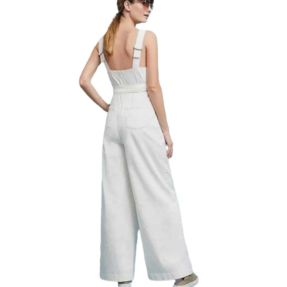 NWOT CHINO by ANTHRO white wide leg palazzo jumpsuit w/ scalloped v neck wrap 6 - Picture 4 of 10